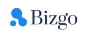 O logotipo da Bizgo mostra três formas circulares azuis formando um desenho abstrato à esquerda da palavra Bizgo em preto, em um fundo claro.